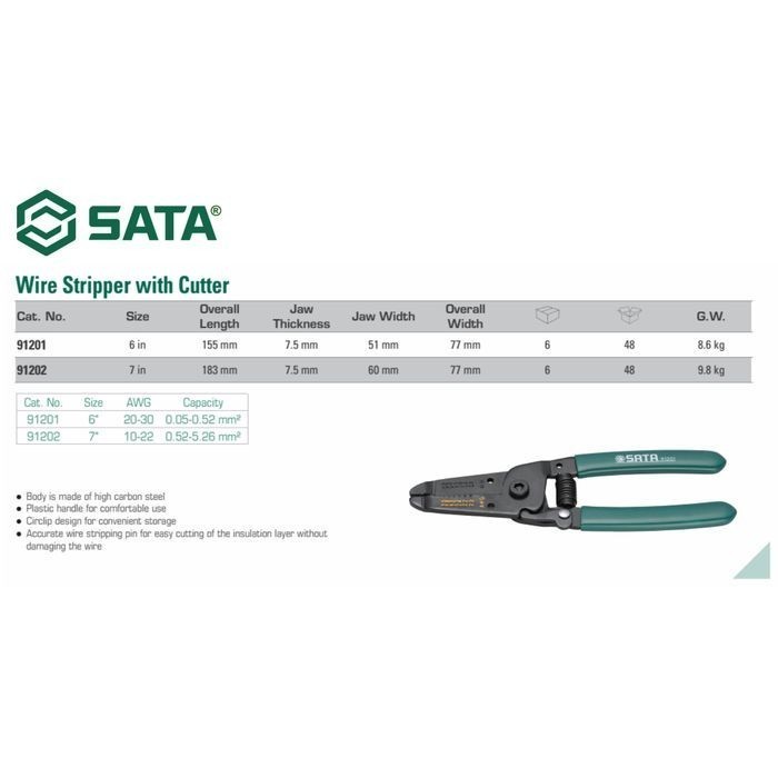 Jual SATA 91202 Tang Kupas Kabel Wire Stripper W/Cutter Pliers 7 Inch ...