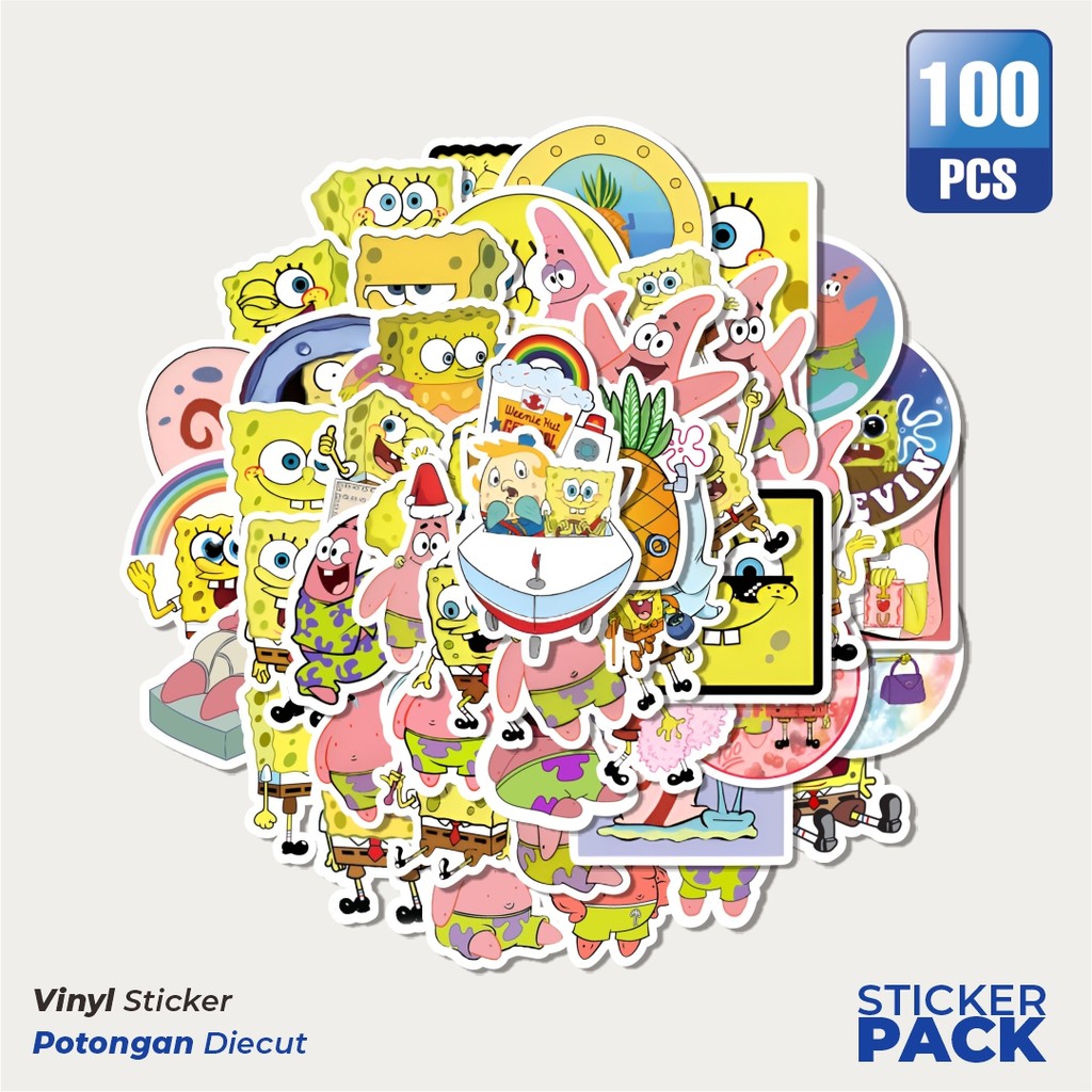 Jual Super Hemat! 100 PCS Stiker Spongebob & Patrick Waterproof ...