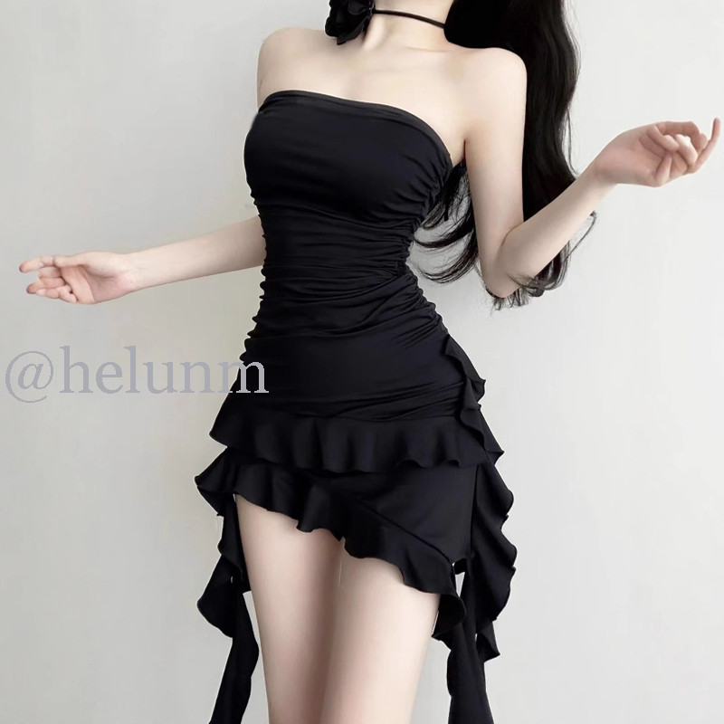 Jual Dress Pendek Satin Hitam Strapless Sabuk Pita - Model Tidak ...