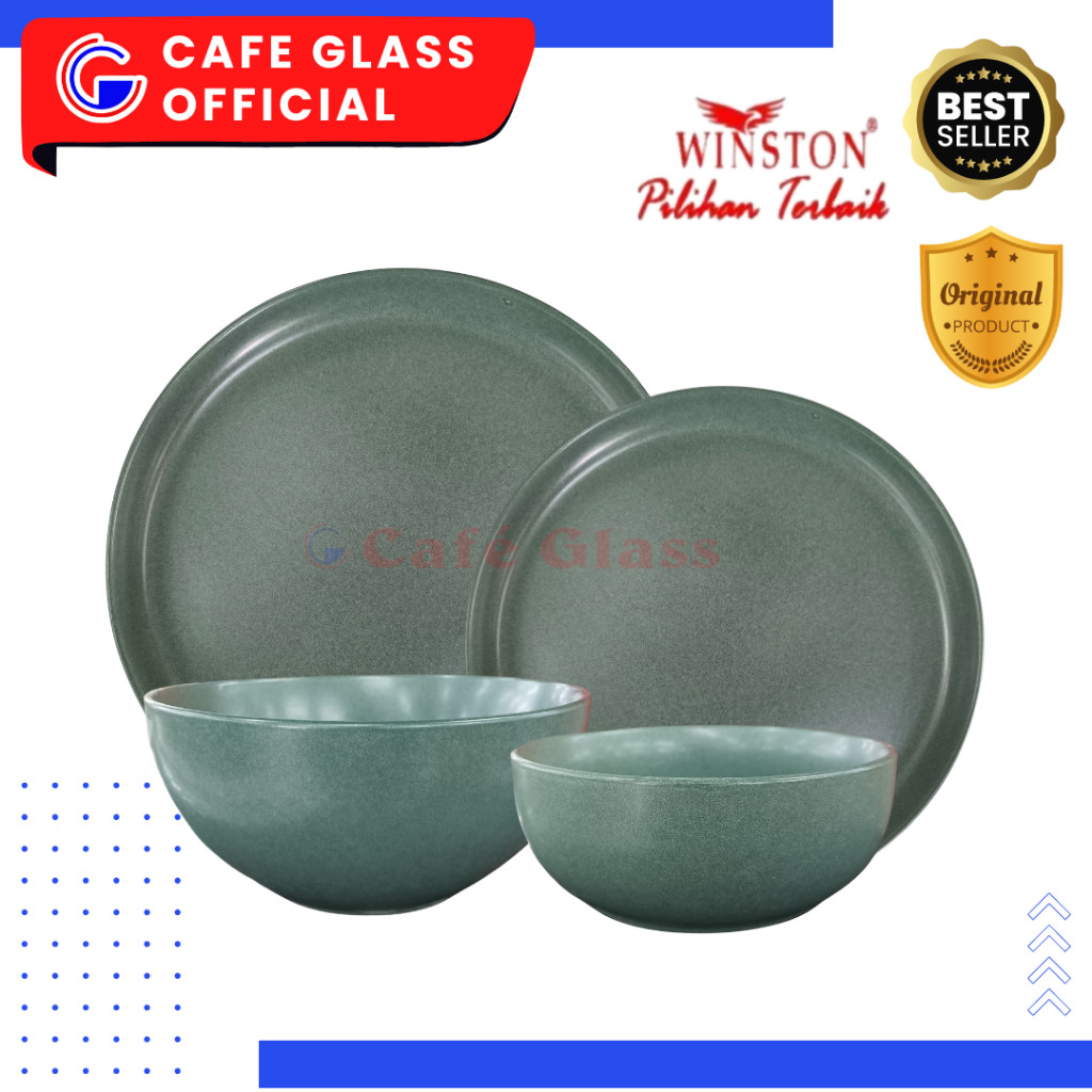 Dinner Set Keramik - Hijau Stone Tableware - Piring Mangkok Saji Café