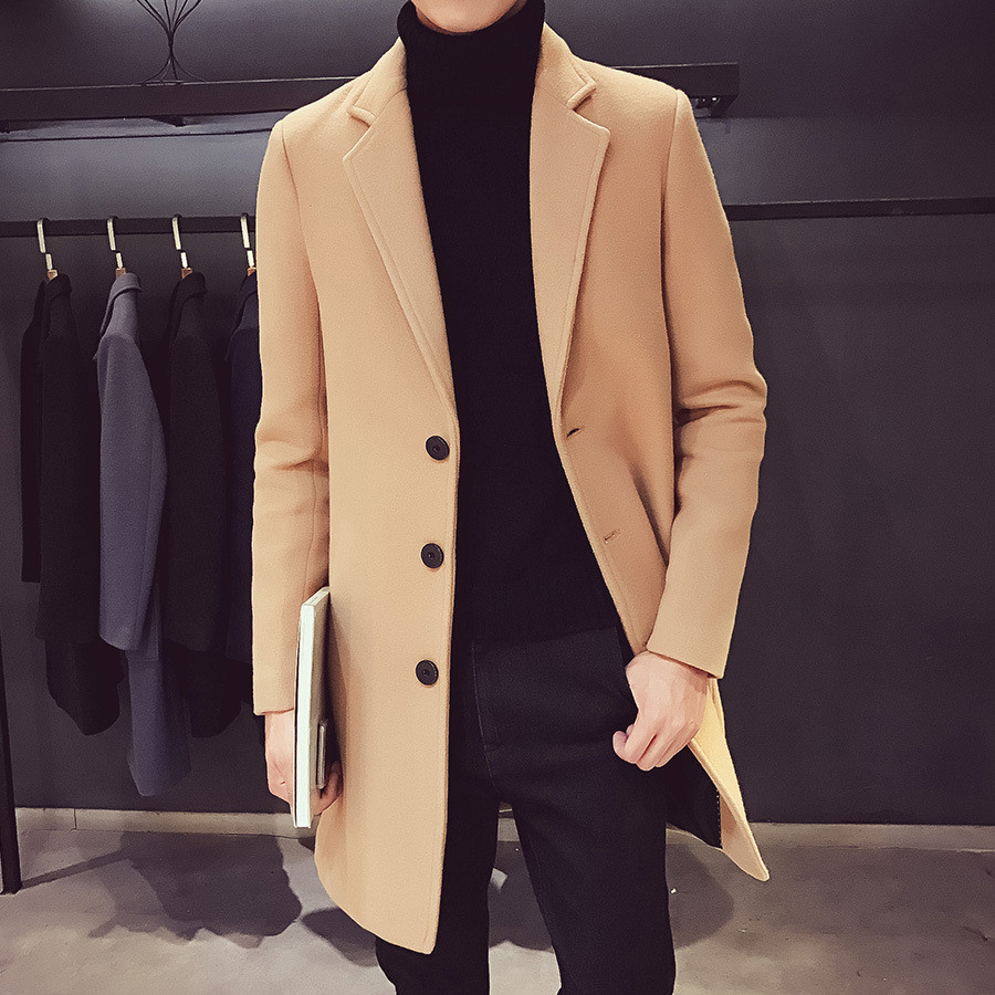 Jual Autumn and Winter Slim Fit Long Wool Coat for Men's Single