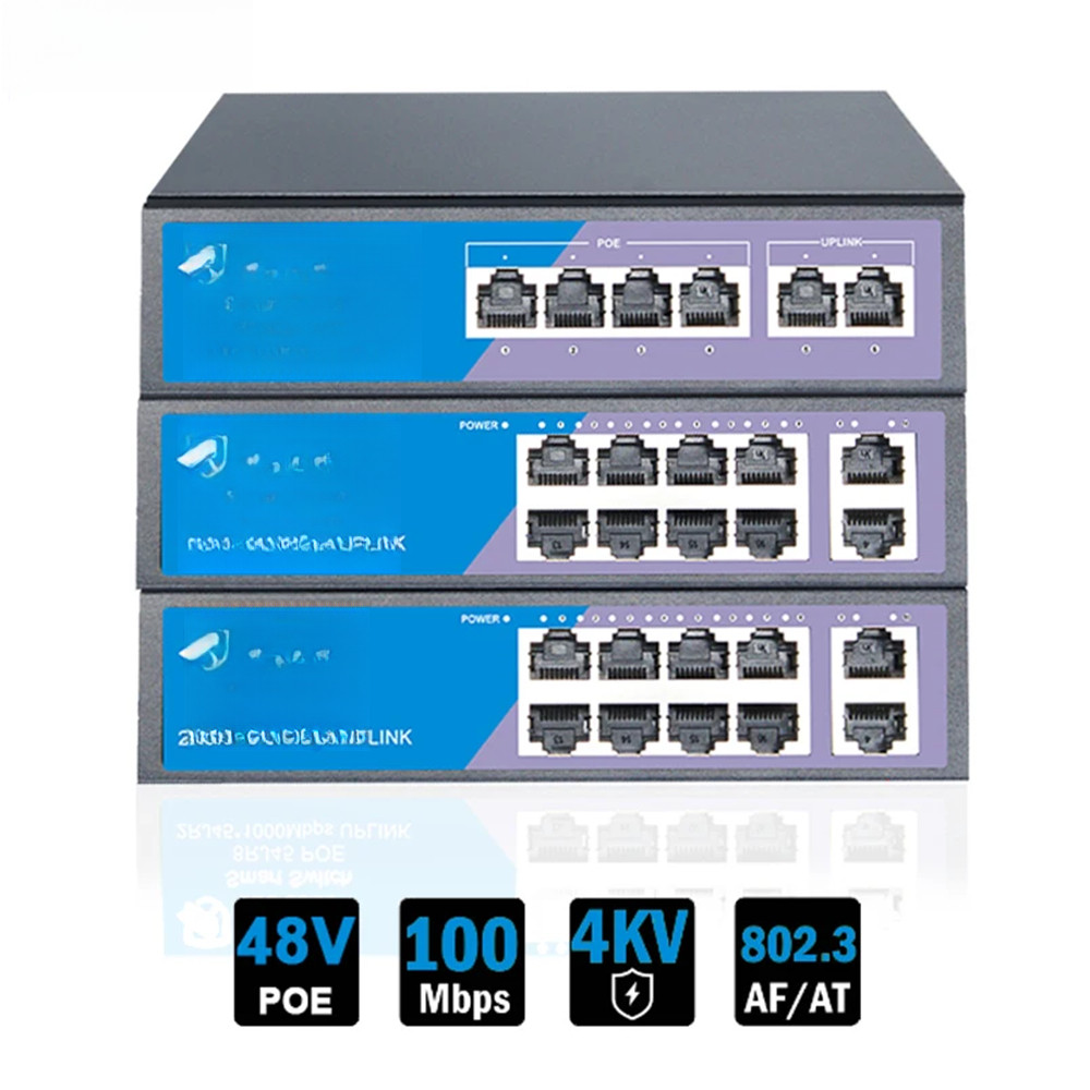 Jual 4 8 Port 10/100Mbps Ethernet Fast Switch High Power 60W/120W POE ...