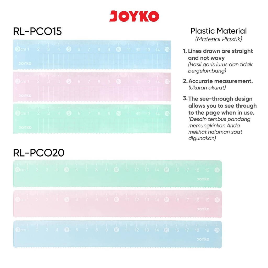 Jual JOYKO Ruler Penggaris RL-PCO15~20cm Pastel Color | Shopee Indonesia