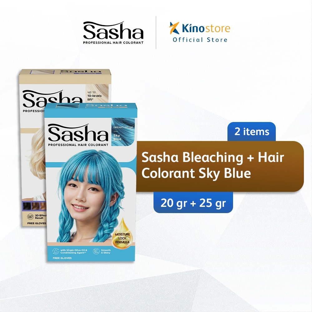 Jual [BLEACHING + SKY BLUE] Moisture Lock Sasha Bleaching 20gr + Hair ...