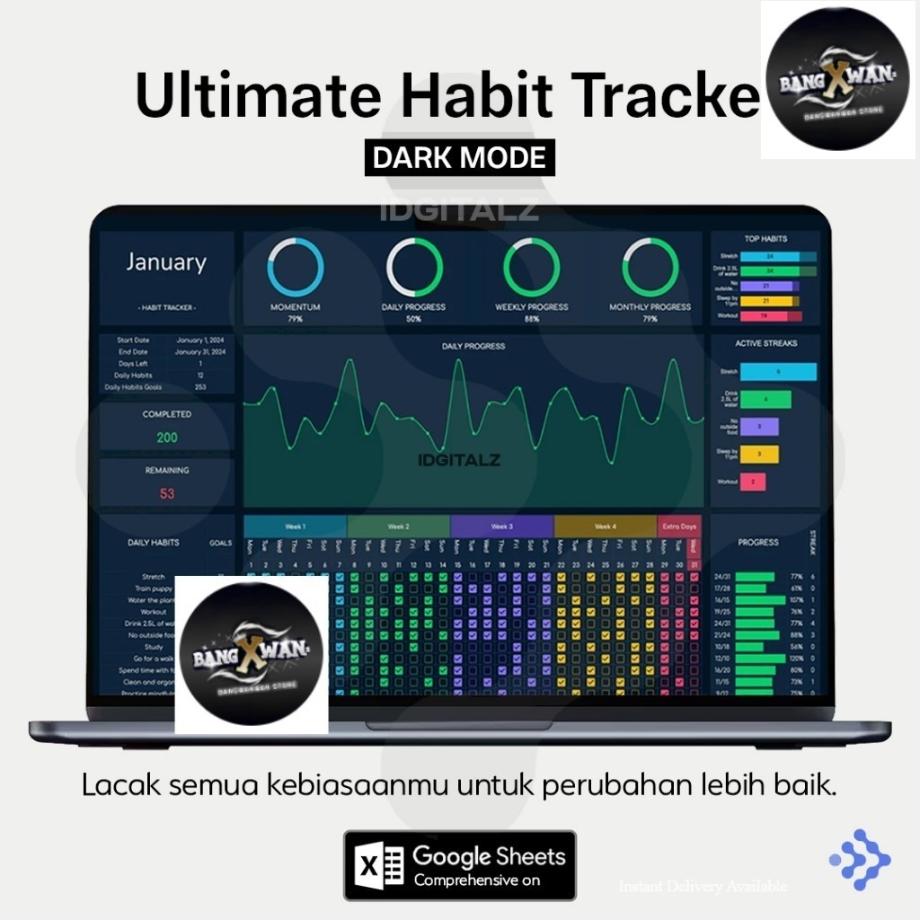 Jual [T075] Ultimate Dark Mode Habit Tracker Google Sheets Template ...