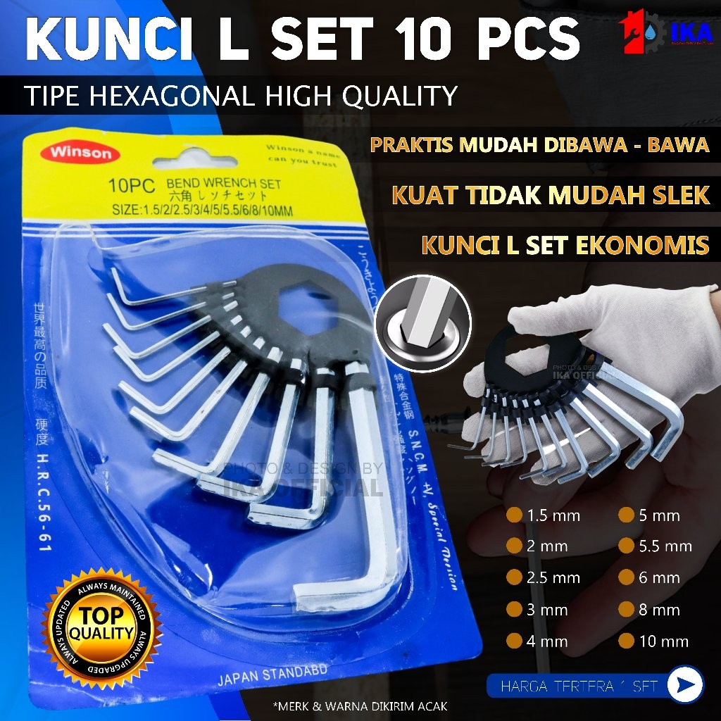 Jual Kunci L Set Hex Key Ring Komplit 10 in 1 / Size 1 2 3 4 5 6 7 8 9 ...