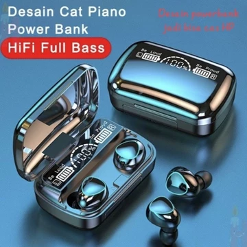 HEADSET BLUETOOTH M10 F9 Powerbank 3500mAh Earphone Headset Wireless Bluetooth Full Bass Stereo