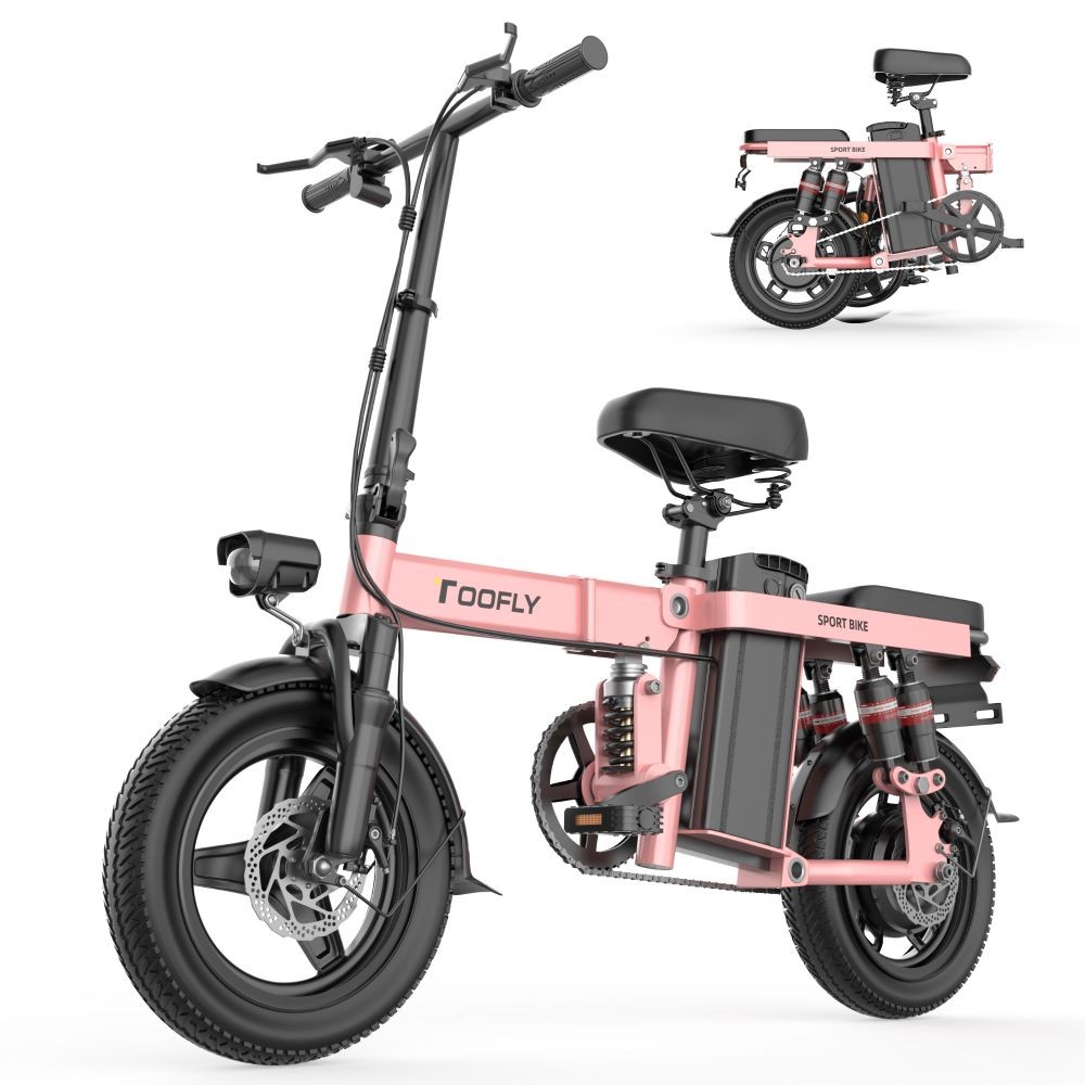 14 Inch Folding Electric Bike Super Cheap Adult Electric Bicycle Seat 48V  250W Lightweight Fat eBike Removable Battery Pink