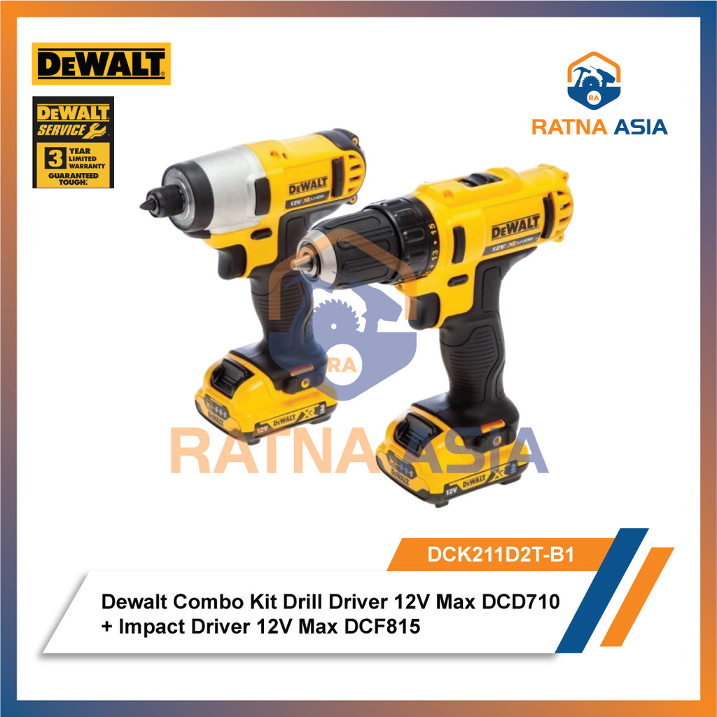 Jual Dewalt DCK211D2T Combo Kit Drill Driver 12V Max DCD710 + Impact ...