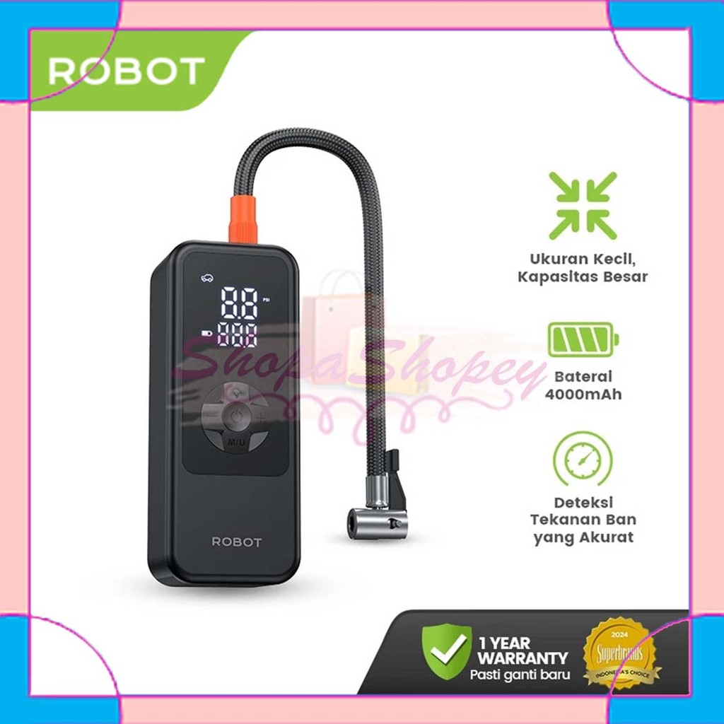 ROBOT RIP01 Pompa Ban Elektrik Mobil 150 PSI Inflator Air Pump Portable Mini 4000mAh LED Display