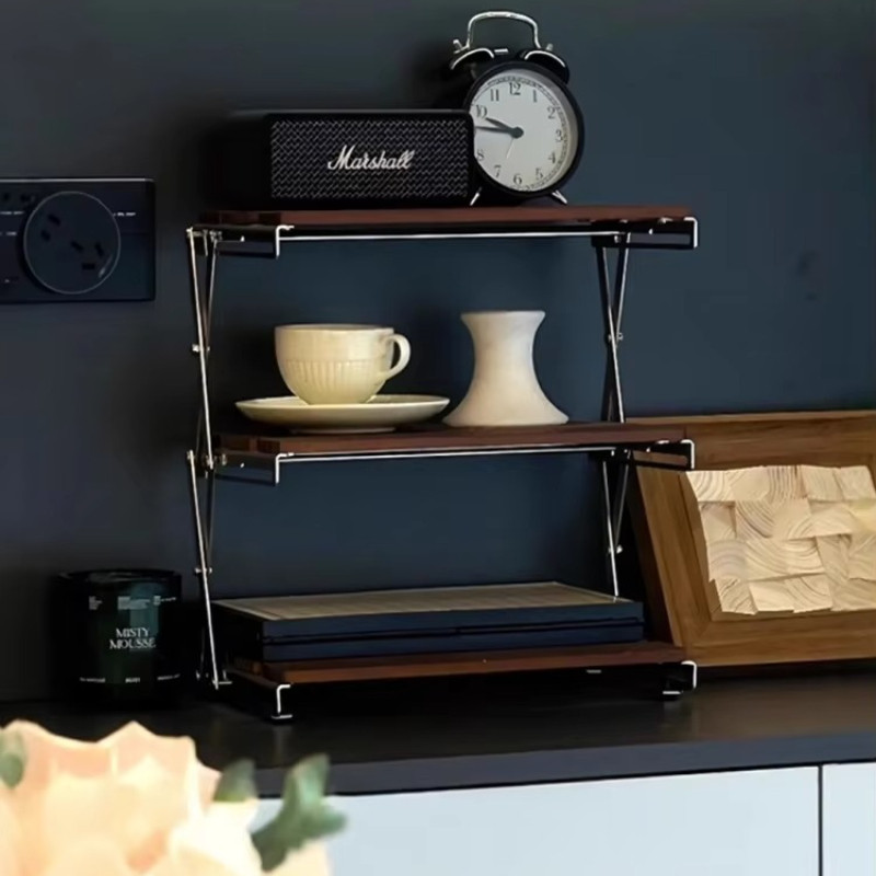 Jual Vintage Folding Storage Rack, Coffee Corner Organizer, Solid Wood ...