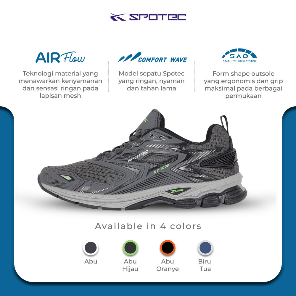 Jual Spotec Running Atlas Sepatu Lari Pria Wanita Abu Tua Hijau Cerah