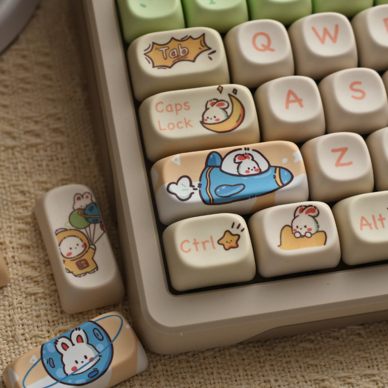 Jual Keycaps PBT Dye Sub Sublimation profil MOA Space Bunny mechanical ...