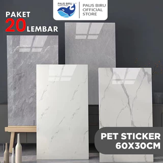 Paus Biru - Paket 20 Lembar Wallpaper Dinding Vinyl Marble 30 x 60 cm / Marbel Granit / Stiker Keramik