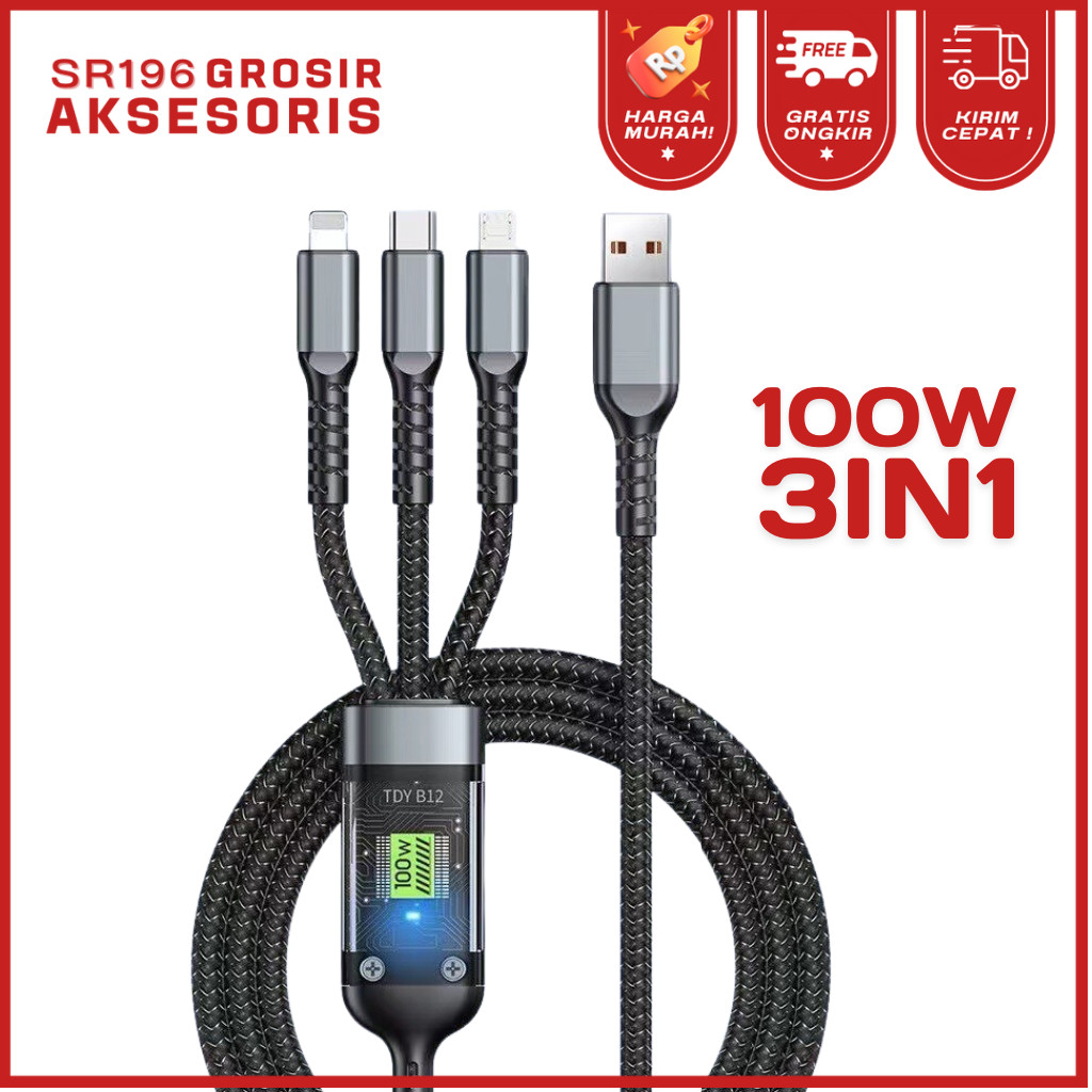 Jual Kabel Charger 3in1 LED Fast Charging up to 100W USB to Typec Micro ...