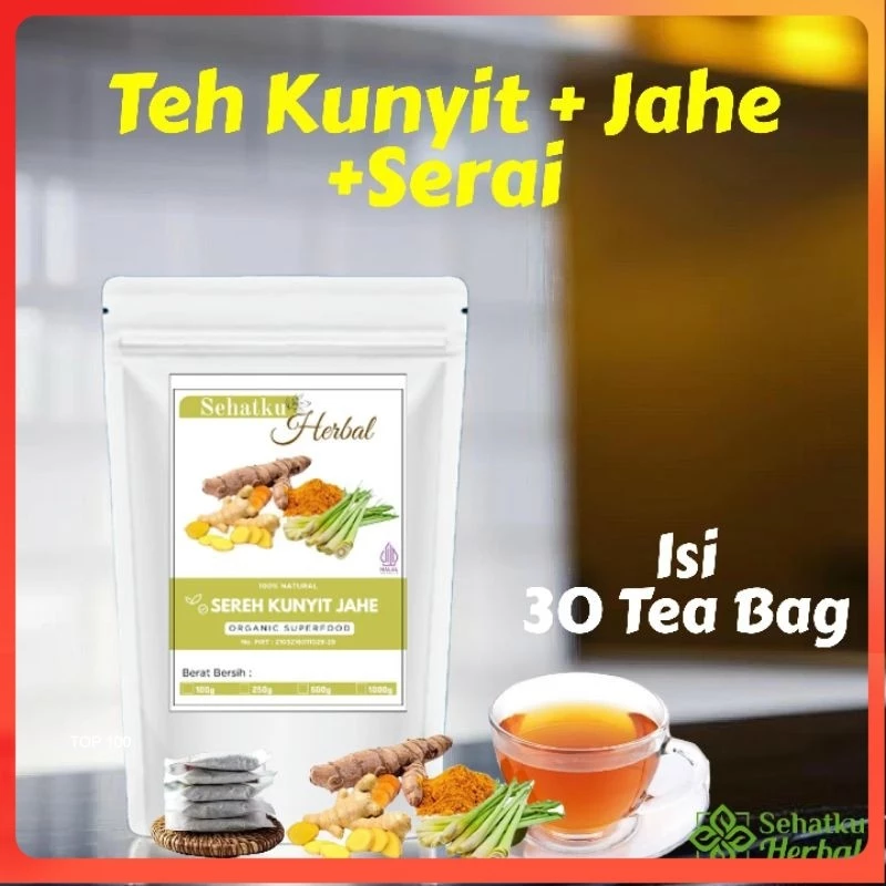 TEH KUNYIT,JAHE & SERAI Herbal Tea Isi 30 Teh Celup