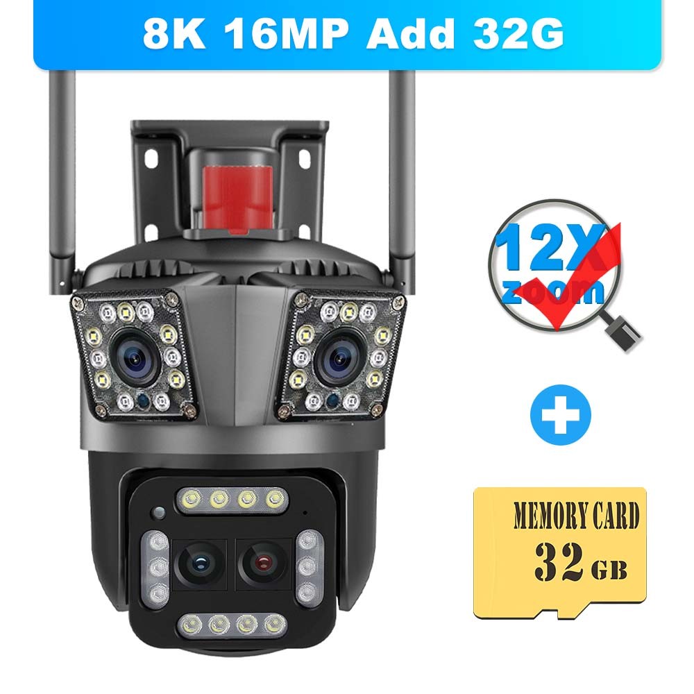 Jual 16MP 8K WiFi Camera 12X Zoom Four Lens Outdoor PTZ Camera