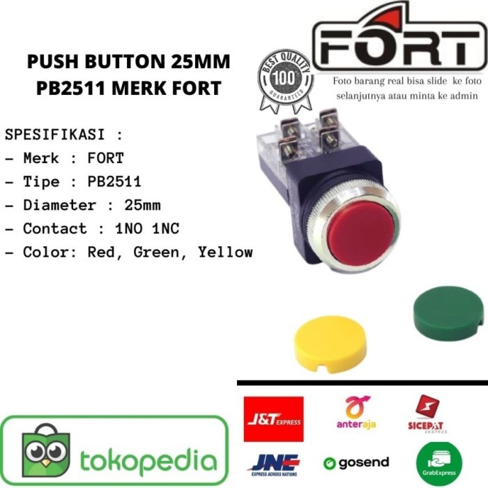 Jual FORT Tombol Push Temporary 25mm Hijau / Merah / Kuning PB-2511 ...