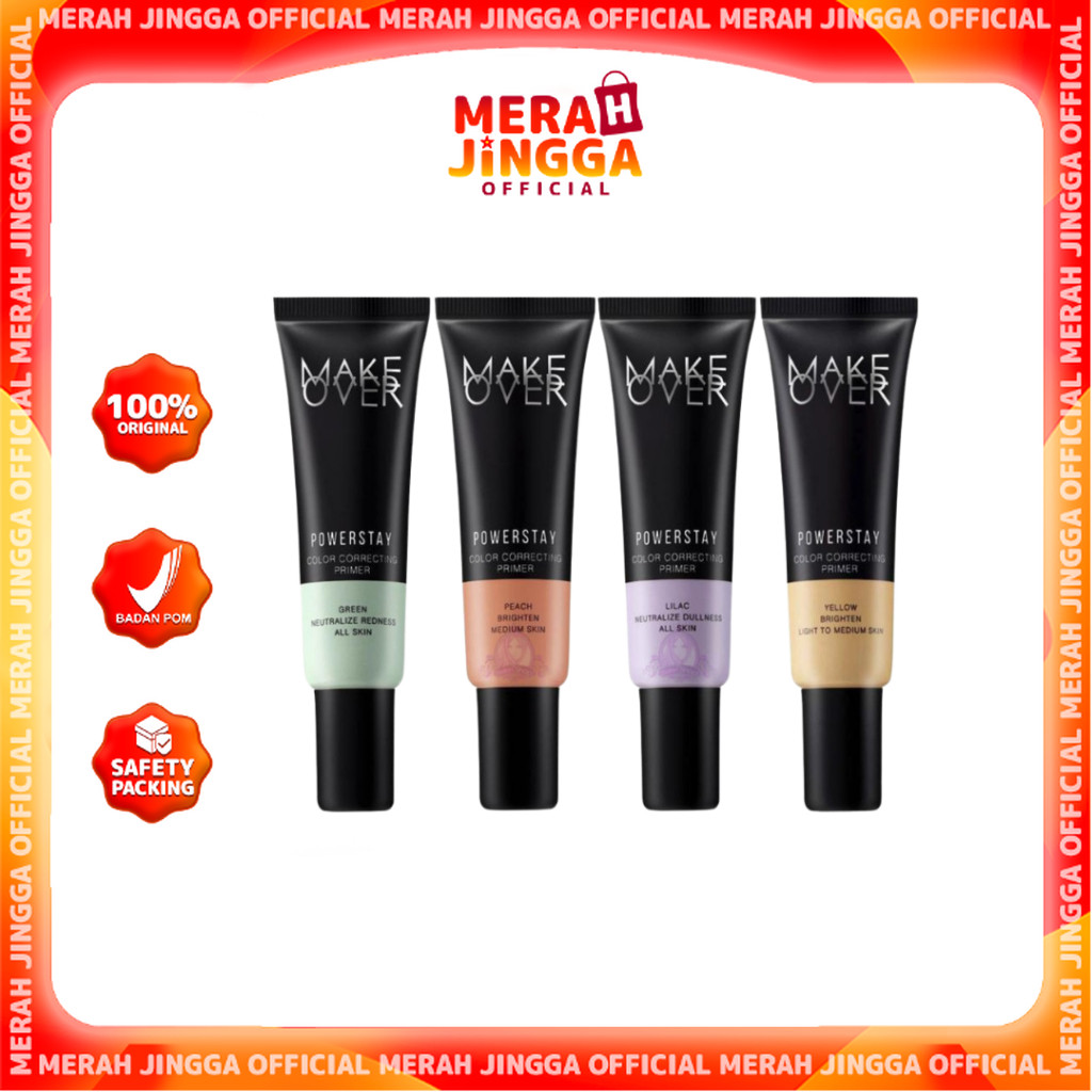 Primer kosmetik berwarna merah dengan tekstur lembut