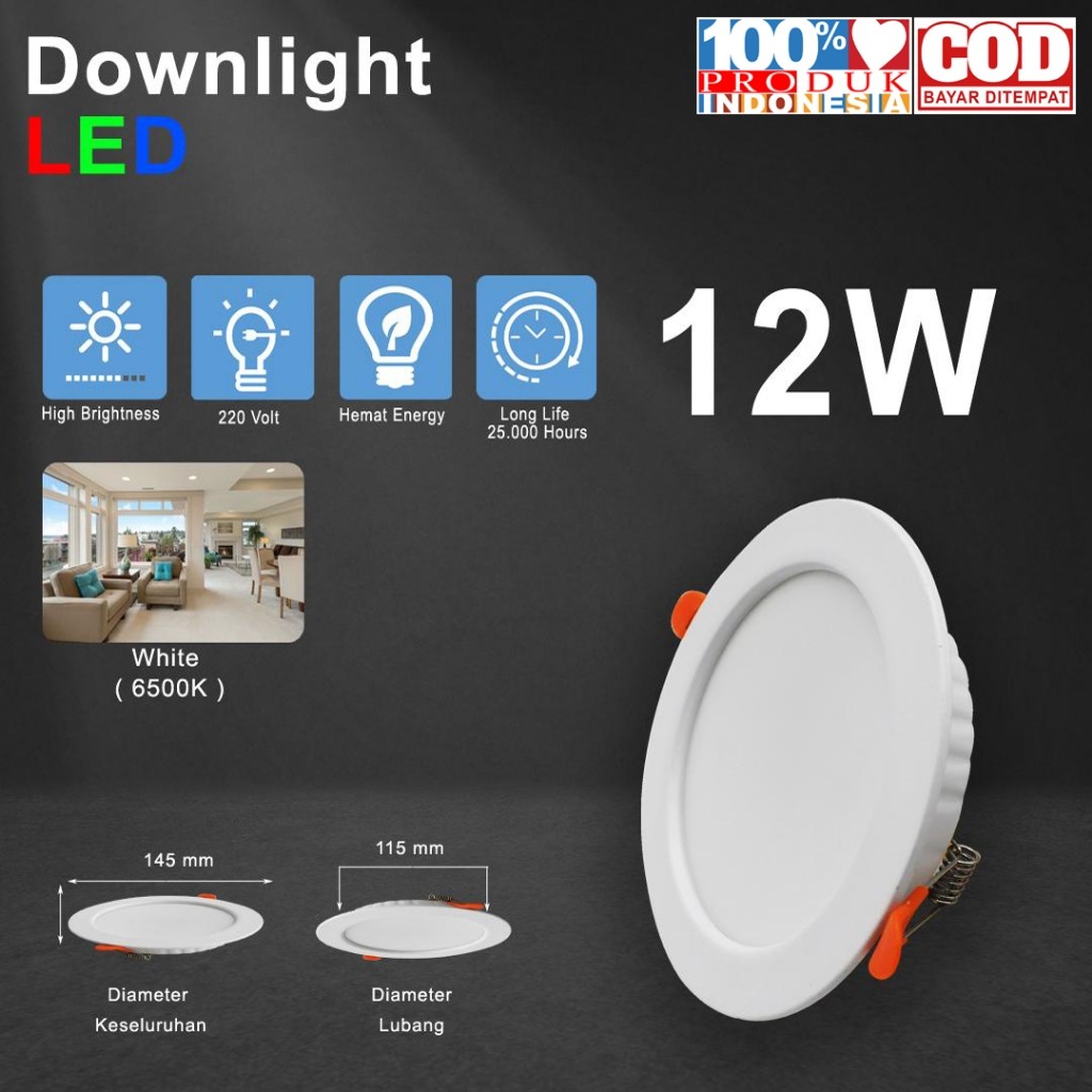 Jual Raba Lampu Downlight LED Inbow 6W 9W 12W 18W 24W - Downlight Panel ...