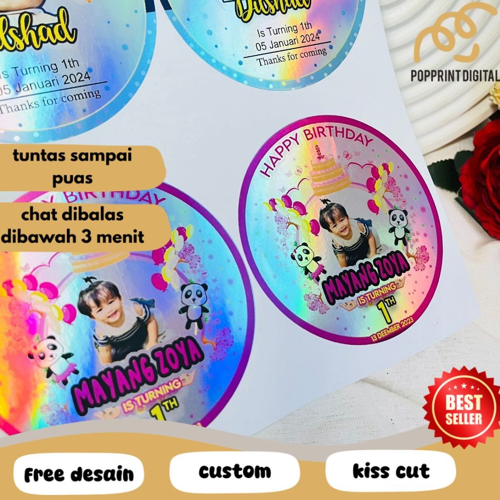 Jual PpD 2-4 Stiker Hologram Ulang Tahun Taun Anak Bentuk Bulat Label ...