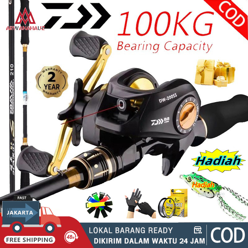DAIWA Joran Pancing Set Casting Fishing Rod Reel Pancing Baitcasting Rasio 7.2:1 fishing set fishing Daiwa Fishing Rod Reel Set Fishing Rod Set Set Full Set Casting Reel Fishing Shimano Combo Set /