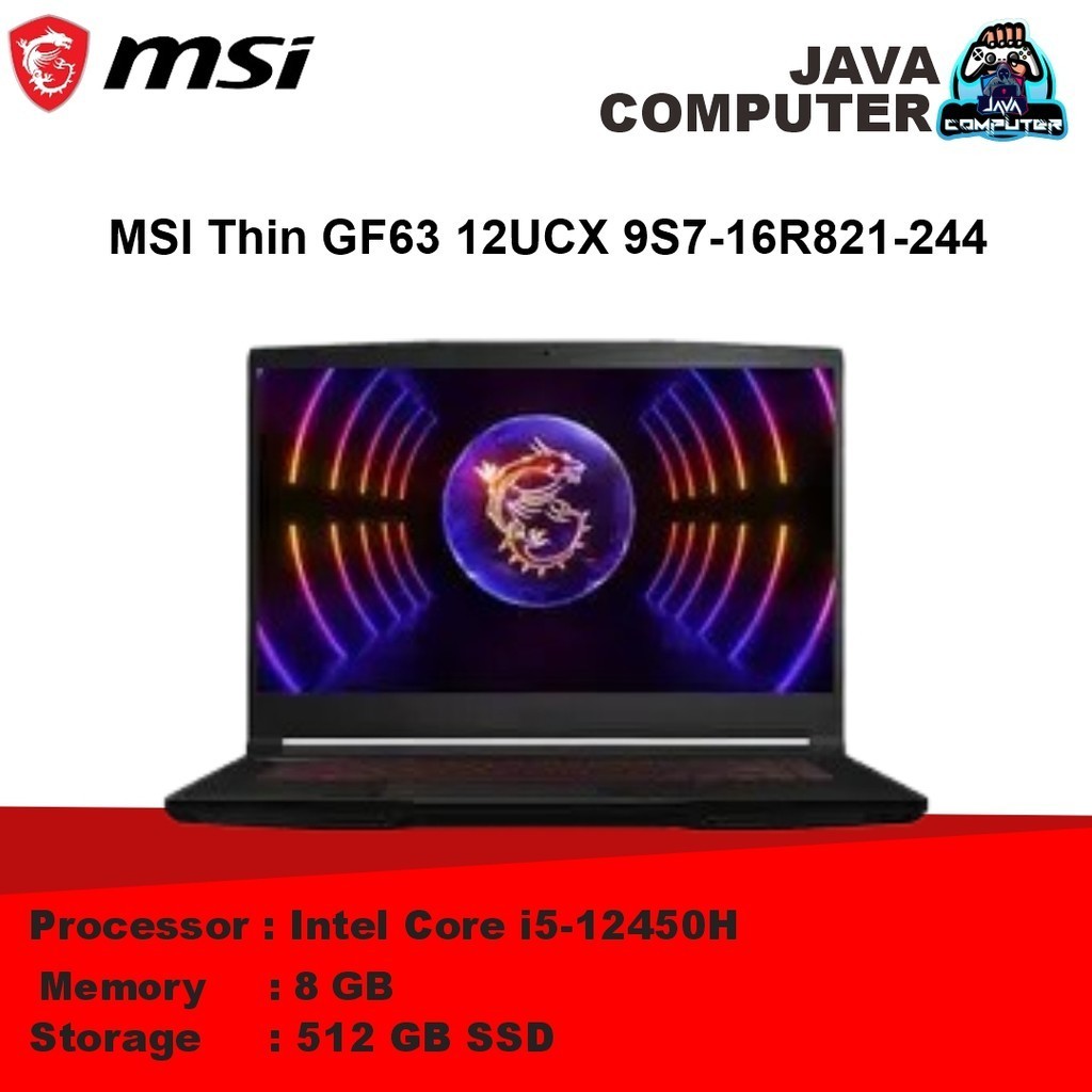 MSI Thin GF63 12UCX-1011, portatile da gioco FHD 144 Hz, Intel Core i5-12450H, 16 GB DDR4-3200