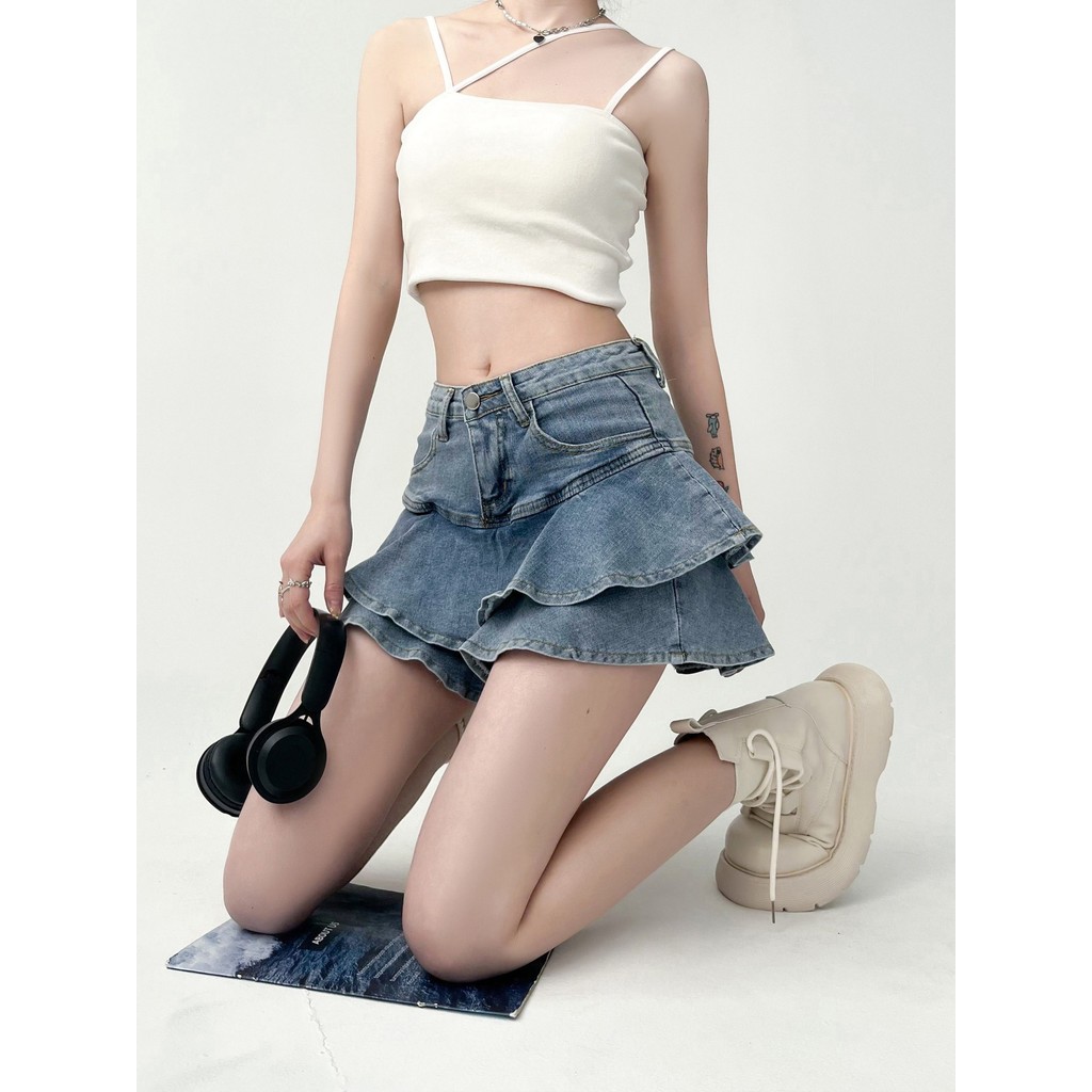 Jual Rok Celana Pendek Mini Miniskirt Jeans Denim Renda Kerut | Shopee ...