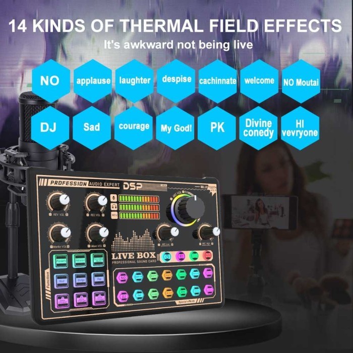 Jual Soundcard Mixer Audio External Sound Card Live Bluetooth DSP 14 ...