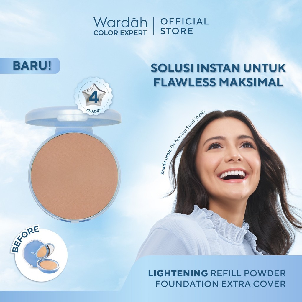 WARDAH Refill Lightening Powder Foundation Extra Cover 10 g - Two Way Cake - TWC Extra Cover - Bedak Padat Medium to High Coverage dengan SPF 22 PA+++ dan Serum Niacinamide Untuk Hasil Makeup Flawless dan Cerah - Makeup
