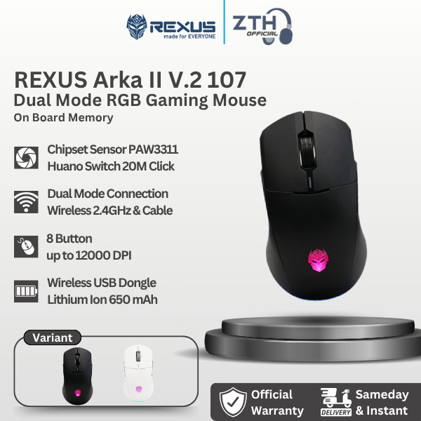 Jual Rexus Arka II V.2 107 Mouse Wireless Gaming Dual Connection 12 ...