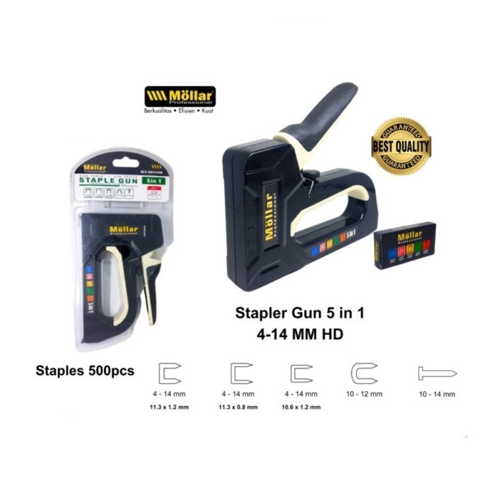 Jual MOLLAR Staples Gun Heavy Duty Staple Gun Tacker 5 in 1 HD Tembak ...