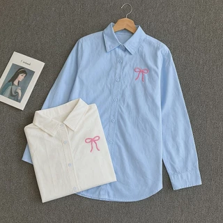 Vallina Outfit - Plain Ribbon Shirt Atasan Wanita Muslim Remaja Lengan Panjang Matt Linen Rami