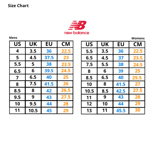 New balance 997 size chart outlet