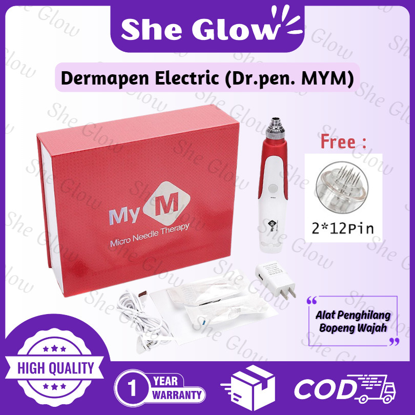She Glow (GARANSI TAHUN) Electric Derma Pen Mym Alat Untuk Bb Glow  Penghilang Bopeng Ready 100% Original Free pcs 12 Jarum Pin/Nano Pin