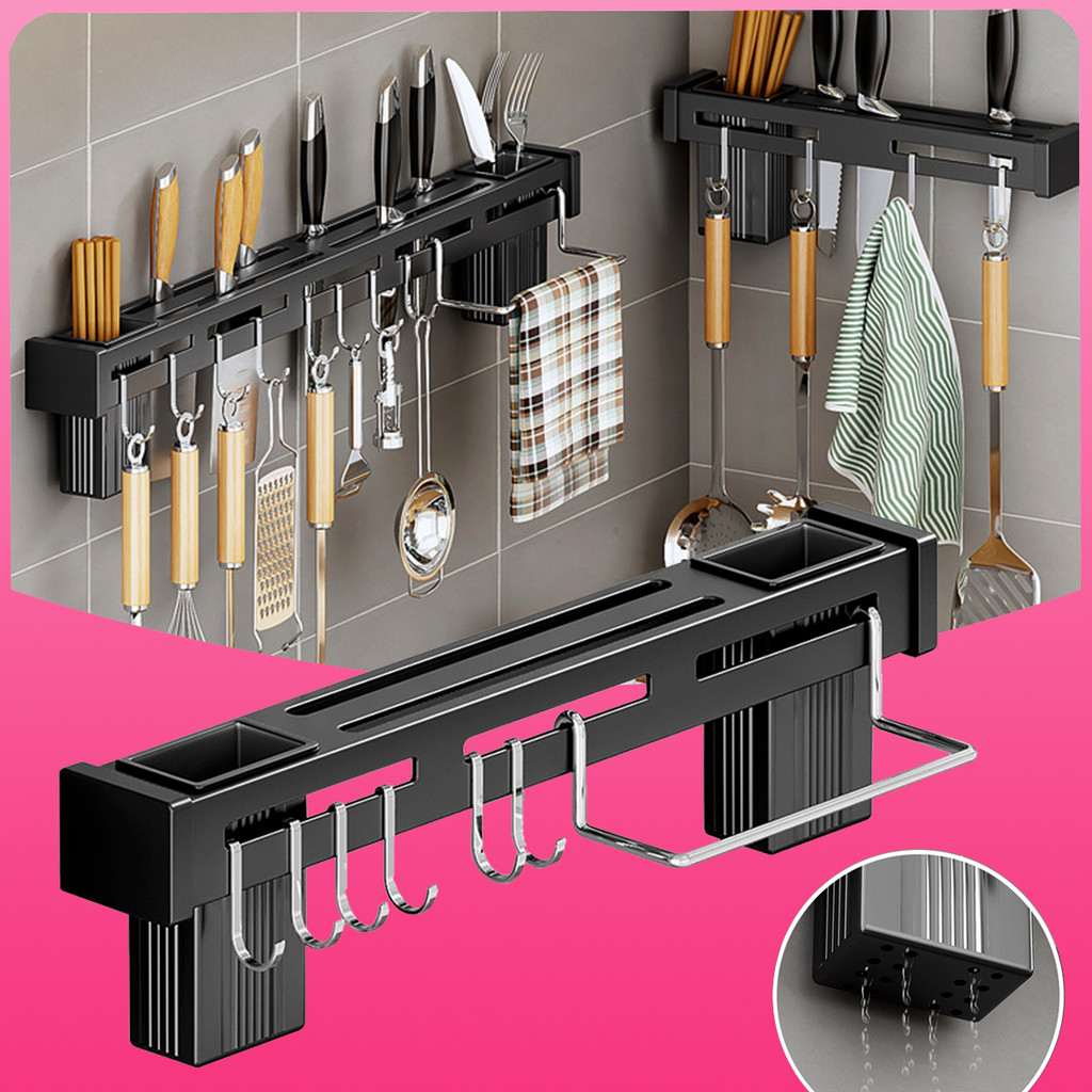 Jual Wall Mounted Kitchen Rack Utensil Holder Knife Hanger Strip Hook ...