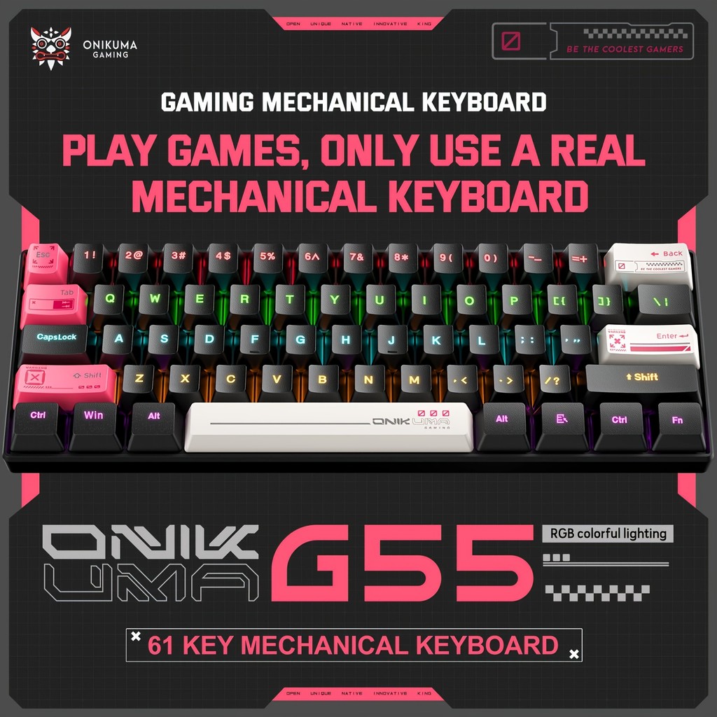 Jual ONIKUMA Mechanical Gaming Keyboard 61 Keys Layout RGB Customized ...