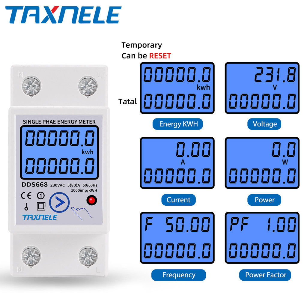 Jual TAXNELE DDS668 Din Rail Single Phase Reset Energy Meter kWh ...