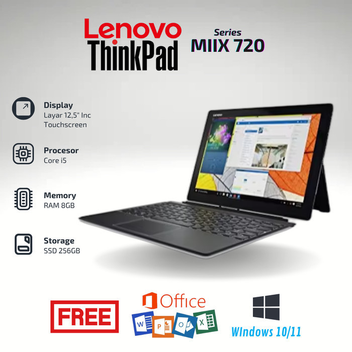 Jual Laptop 2in1 Lenovo MIIX 720 Intel Core I5 RAM 8GB SSD 256GB Second 