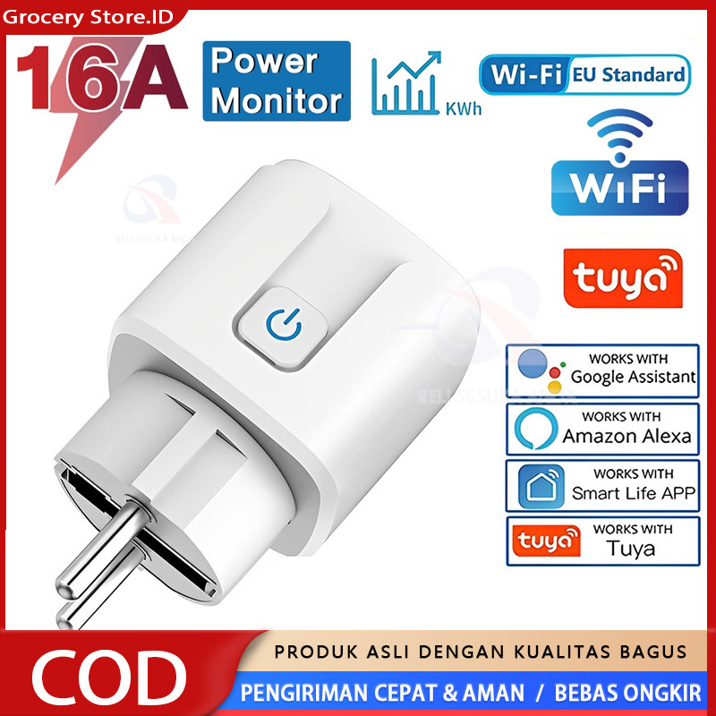 Jual WiFi Smart Plug Socket 16A with Power Monitor Stop Kontak Colokan