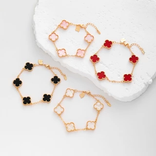 Hyl Jewelry 599B Gelang Titanium Wanita Bangle Bracelet Four Leaf Clover Terbaru Anti Karat Dan Keroncong Lilit Asli Silver Terbaru Tdk Luntur Selamanya Lapis Emas Original Pria Ori Import