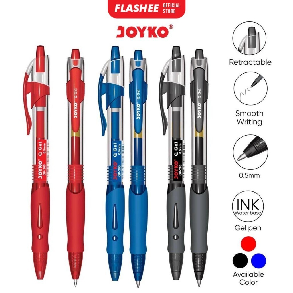 Jual Flashee 1 Pack Pulpen Joyko GP-265 Q 0.5mm Pena Gel Halus Anti ...