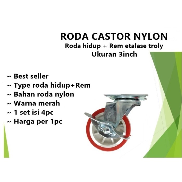 Jual ONAT Roda Castor Hidup REM nilon Nylon Etalase Troly 3 Inch ...