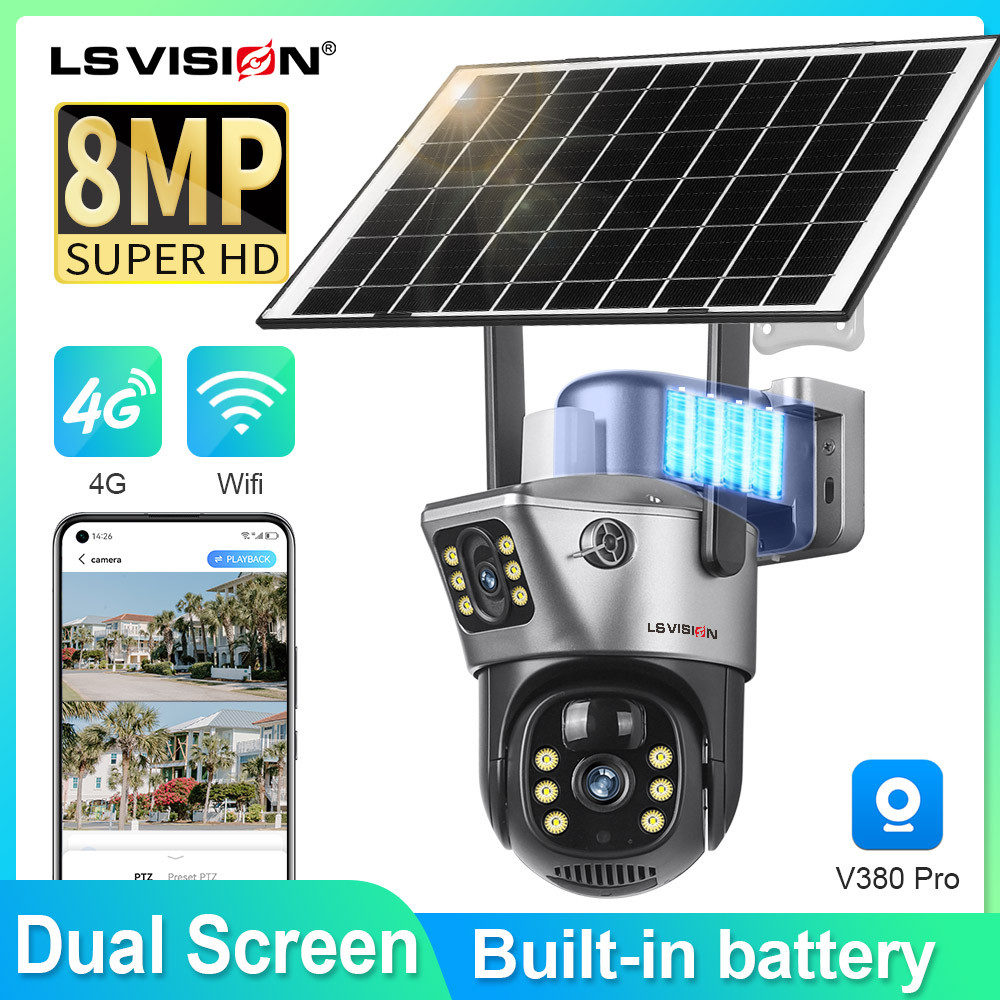 Jual LS VISION Solar Camera 4G Sim Outdoor Dual Lens WiFi 8MP 4K IP ...