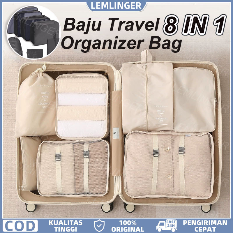 Jual 【LEMLINGER】8 IN 1 Baju Travel Organizer Bag Tas Selempang Lemari ...
