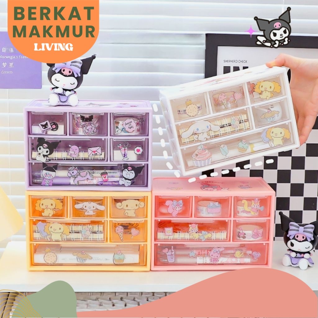 Jual (BERKAT) RK3755 [COD] Kotak Rak Laci 6 Sekat SANRIO FREE STICKER ...
