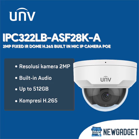 UNV IPC322LB-ASF28K-A 2MP FIXED IR DOME H.265 BUILT IN MIC IP CAMERA POE