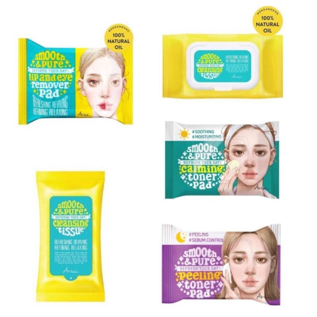 ARIUL Smooth & Pure Cleansing Tissue | Calming Toner Pad | Lip Eye Remover 15s | 45s