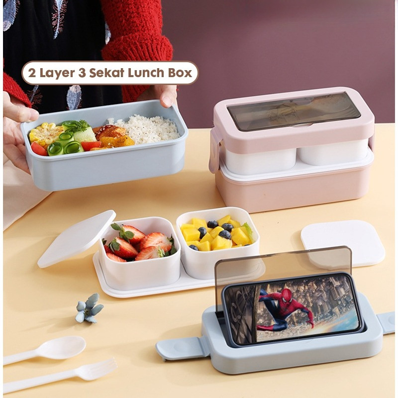 Jual Lunch Box Set 2 Tingkat BISA 2 MODE 1250ml Anti tumpah GRATIS ...