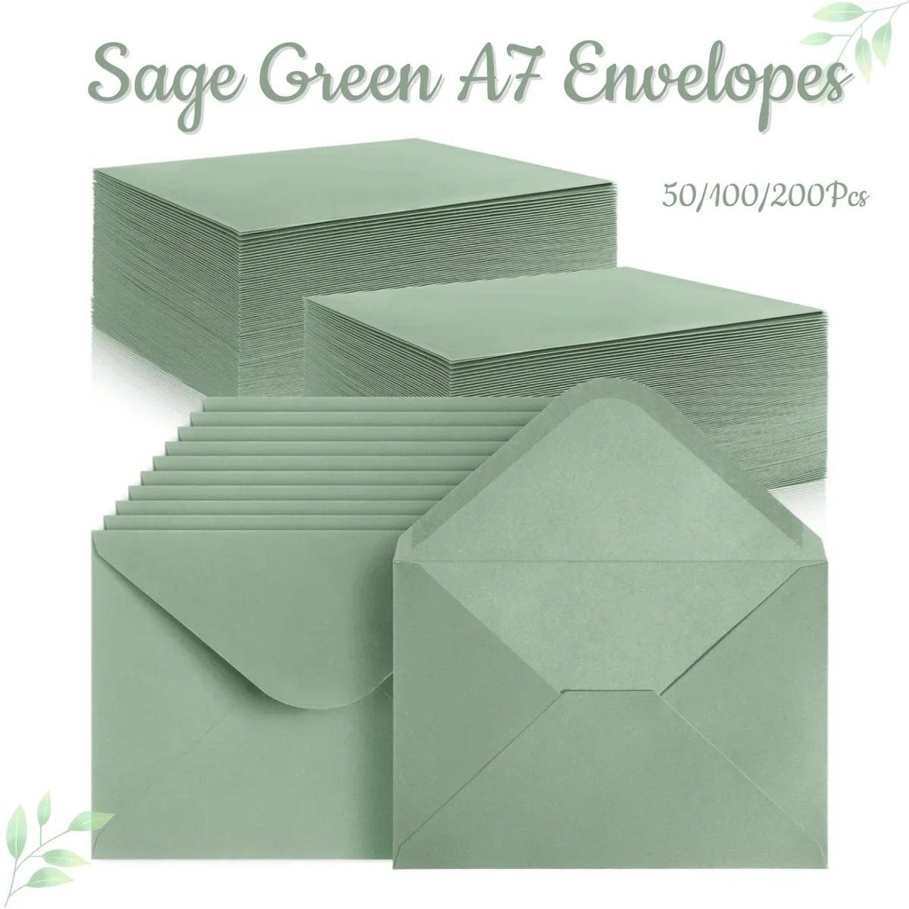 Jual 50-100PCS Sage Green Envelope 5x7Inch Wedding Invitation Card ...